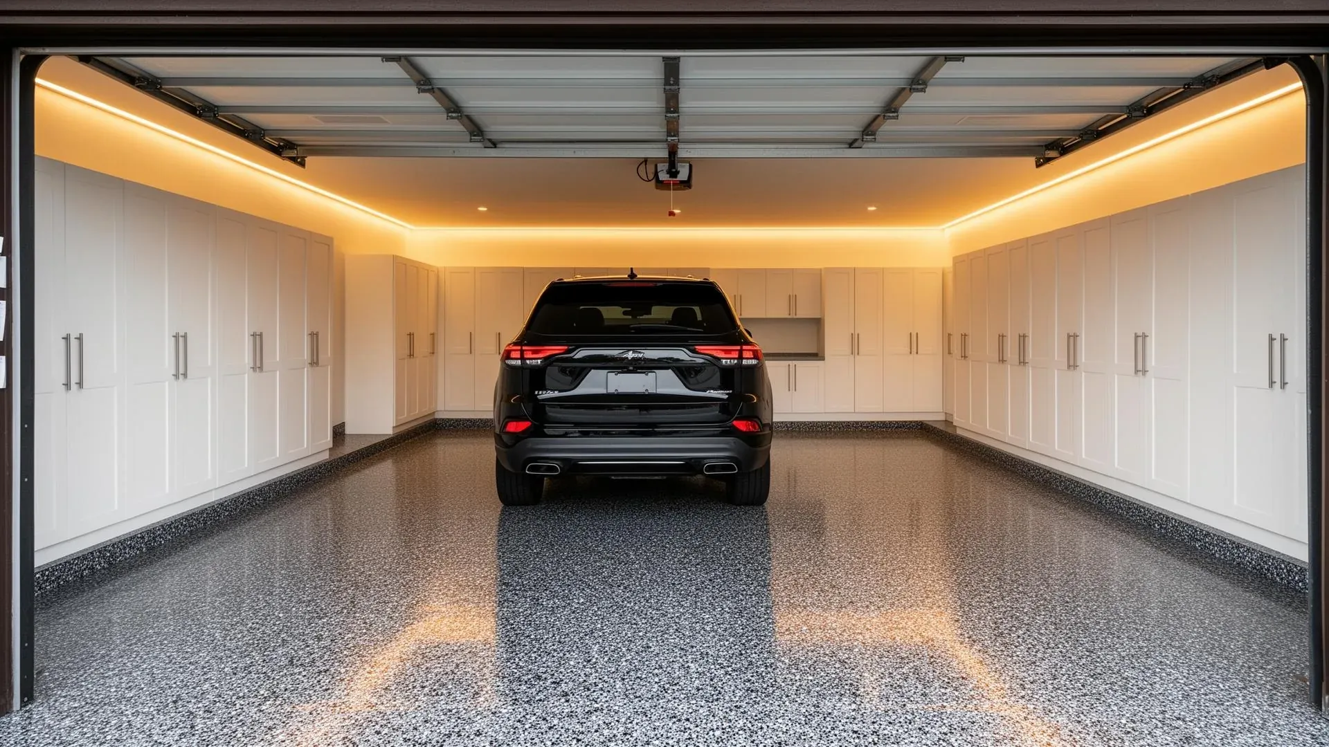Polyaspartic flake garage floor coating installed by Guy Coatings in Central Indiana